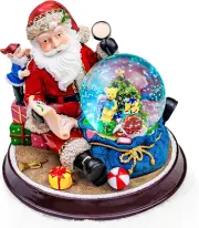 Santa Claus and Gift Pile Music Snow Globe Figurines,Color Lights & Snowfall Eff