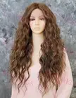 Light Brown/Blonde Long Loose Wavy Heat OK Lace Front Human Hair Blend Wig EVFD