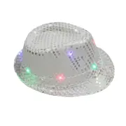Adults Silver LED Light Up Flashing Sequin Costume Hat