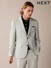 Light Grey Slim Fit Linen Blend Suit Jacket (953393) | $84