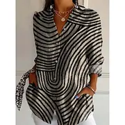 Women's Shirt Cotton Linen Shirts Button Up Blouse Floral Geometric Basic Casual Long Sleeve Shirt Collar Regular Tops Daily Buttons Print White Army Green Red