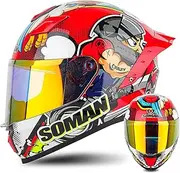 Adult Modular Motorcycle Helmet, Full Face Street Dirt Bike Flip Up Front Helmets with Dual Visor DOT/ECE Approved Motorbike Moped Racing Helmet F,XXL=63-64CM