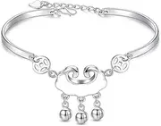 [Generic] Fashion Silver Sterling Cuff Bangle Chain Bracelets,Women 925 Sterling Silver Bracelet Chinese Vintage Lock Pendant BraceletSterling Silver Jewellery Gifts