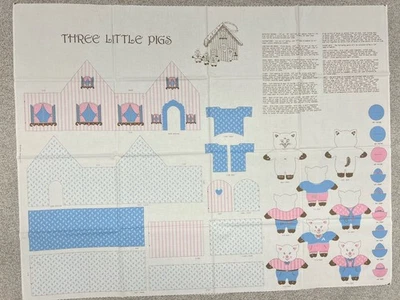 Springs Ind THREE LITTLE PIGS & WOLF & HOUSE Cut & Sew FABRIC PANEL