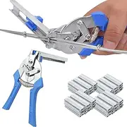 Hog Ring Pliers Kit with 2400pcs M Nails, Type M Nail Ring Pliers, Multi-Function Heavy Duty Fencing Pliers, Type M Hog Ring Gun for Wire Fence, Upholstery and Pet Cages (B-Blue)
