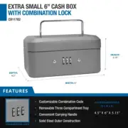 BARSKA 6 Inch Steel Compact Cash Box with Combination Lock in Grey CB11782