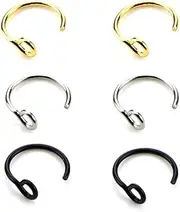 [yaozeio] Faux Nose Piercing Nose Cuffs 20G Stainless Steel Hoop Nose Rings 6Pcs