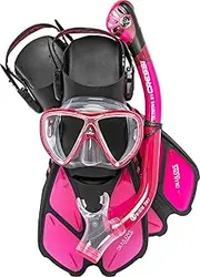 Cressi Adult Snorkeling Set (Mask, Dry Snorkel, Adjustable Fins) Ideal for Travel - Lightweight Colorful Equipment | Bonete Pro Dry Set: Designed in Italy