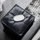 Unstuffed Ottoman Leather Black Pouf Storage Moroccan Footstool Footrest