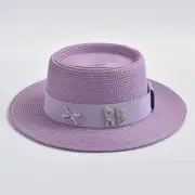 Fashionable Metal RB Letter Straw Hats for Women Summer Elegant Holidays Boater