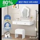ALFORDSON Dressing Table Stool Set Floating Makeup Mirror LED Vanity Desk White