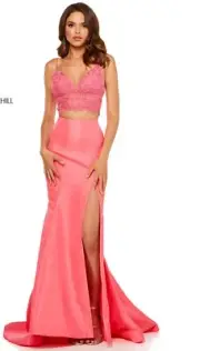 NWT SHERRI HILL 52493 Coral Prom Dress Mermaid Fitted Trumpet Train Slit Size 6
