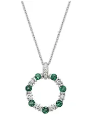 14K Diamond .20 ct. & .45 ct. Emerald Pendant Necklace