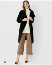 NWT Ann Taylor XXSP Black Petite Wool Blend Belted Funnel Neck Coat
