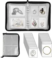 Uprony Travel Jewelry Organizer Transparent Storage Book Set with Anti-oxidation Pocket Traveling Necklace Earring for Ring, Bracelets, Postcard (120 Grids +75 Thicken PVC Zipper Bags) Black
