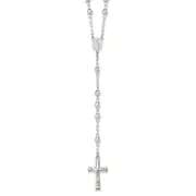 Sterling Silver Polished And Textured Bead Rosary 26 Inch Necklace