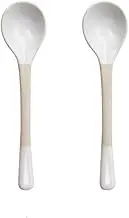 Spoon 2 pieces handmade ceramic cute long handle coffee mixing spoon rough ceramic dessert spoons Cuchara (white)