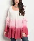 Large NWT Women's Forever Lily Ivory & Mauve Ombre Bell Sleeve Top