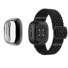 Black Woven Nylon Band Watch Strap Band With Case For Fitbit Versa 3 / Sense
