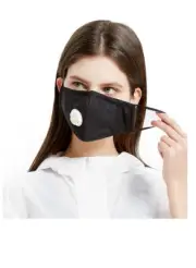 Black Reusable Cotton Mask with Valve Unisex 2 x Carbon PM2.5 Filters AUS STOCK