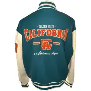 New FOREVER 21 Premium Large Teal Varsity Bomber Jacket California Embroidered