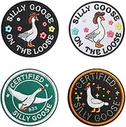4 Pieces Silly Goose On The Loose Funny Patches Colour Embroidered Emblem Fastener Tactical Hook & Loop Cartoon Applique Military Flag Patches for Clothes,Jeans,Jacket,Vest,Backpacks,Hats,T-Shirt