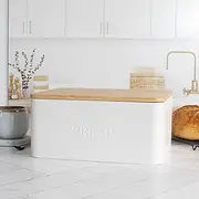 [ZICOTO] Beautiful Bread Box With Wooden Lid For Your Kitchen Countertop - Spacious Container Perfectly Stores Your Homemade Bread, English Muffins & Bagels - Quality Cutting Board Lid Keeps Loaf Fresh