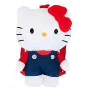 Hello Kitty 16 Inch Navy Blue Overall with Red Bow Plush Backpack