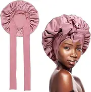 [LAKJUOZ] 1 Piece Satin Curly Hair Adjustable Beanie Hat Curly Hair Sleeping Satin Caps for Curly Hair with Elastic Wide Band for Women and Girls