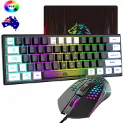 Gaming Keyboard Mouse Set Mini GB Backlit 62 Keys Optical 3200DPI Mice Wired USB