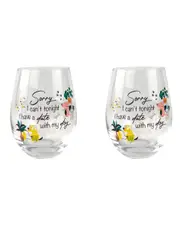 2x Urban 12cm Wine Glass Stemless Drinking Cup Sorry I Have a Date With My Dog