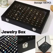 Black Jewellery Box with Lid Dustproof Necklace Ring Earring Storage Display Box