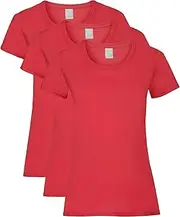 [FIANA FASHIONS] Women's Crew Neck Short Sleeve Plain Cotton T-Shirts, Red, XL