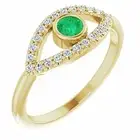 Chatham® Created Emerald & White Sapphire Evil Eye Ring In 14K Yellow Gold