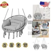 Boho Chic Macrame Hammock Chair with Cushion & Hardware for Indoor/Outdoor