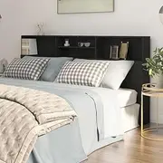 Headboard Cabinet Black, Queen Size, Wood Wall Mounted with Adjustable Height, Tall Bookshelf, King Bed Frame, Cama, 200 cm, Head Board