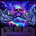 Blacklight Skull Tapestry Wall Hanging UV Reactive Skeleton Tapestry for Bed