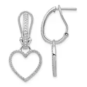 Solid 14k White Gold Simulated CZ Heart Dangle Omega BacK Earrings
