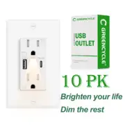 10 Pack USB C+A 24W Fast Charging Outlets, 4.8A, LED Night Light, On/Off Switch