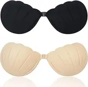 [H2SON] Shell Shaped Adhesive Bra Adhesive Strapless Bra for Women, 2 Pairs of Reusable Backless Invisible Push Up