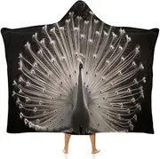[Ausinbed] Minimalist Peacock Wearable Cloak Hooded Blanket Fleece Hooded Robe Cloak Arctic Velvet Warm Throw Quilt Poncho Soft Nap Blanket Novelty Blanket Air Conditioning Blanket,60"x80"