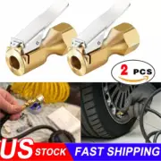 2X Air Chuck Heavy Duty Open Flow Lock On Tire Chuck w/Clip for Inflator Gauge