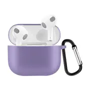 Solid Color Silicone Earphone Protective Case for AirPods 3rd Gen, with Hook, Light Purple