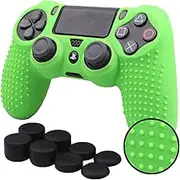 STUDDED silicone cover skin anti-slip for PS4/ SLIM/ PRO controller x 1(green) + FPS PRO thumb grips x 8