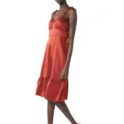 New Dress Nine West XL Strappy Empire Midi Dress in Marsala Flower