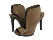 7 For All Mankind Boots Booties Heels Size 7.5 Taupe Brown Leather Peep Open Toe