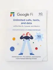 Google Fi Unlimited Plan Plus Talk/Text/Data SIM Kit - 1 Month Included