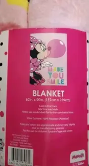 Disney Minnie Mouse Plush Blanket 62” x 90”.