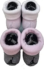 [Jordan] Infant Baby Booties Socks 2 Pack (Pink(NJ0103-A9Y)/White, 0-6 Months)