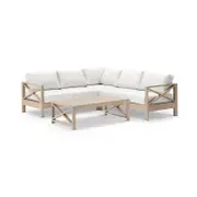 Kansas Package A - Outdoor Aluminium Corner Modular Lounge Set with Coffee Table Light Oak - Olefin White
